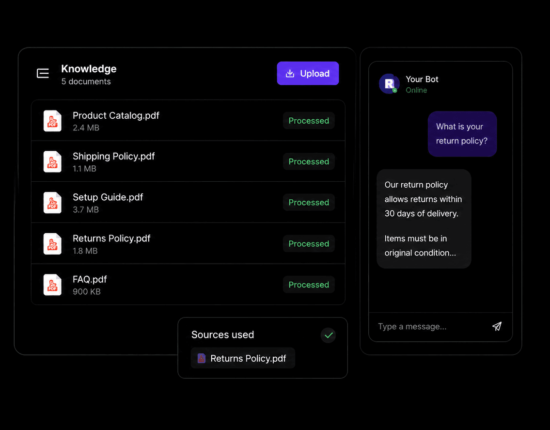Knowledge Builder document list with chat preview